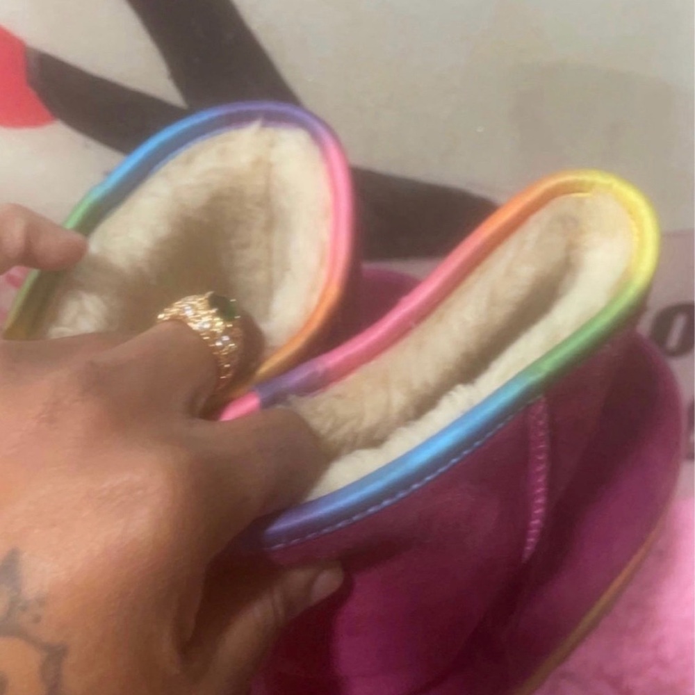 UGG Pink Suede Boots with Colorful Trim